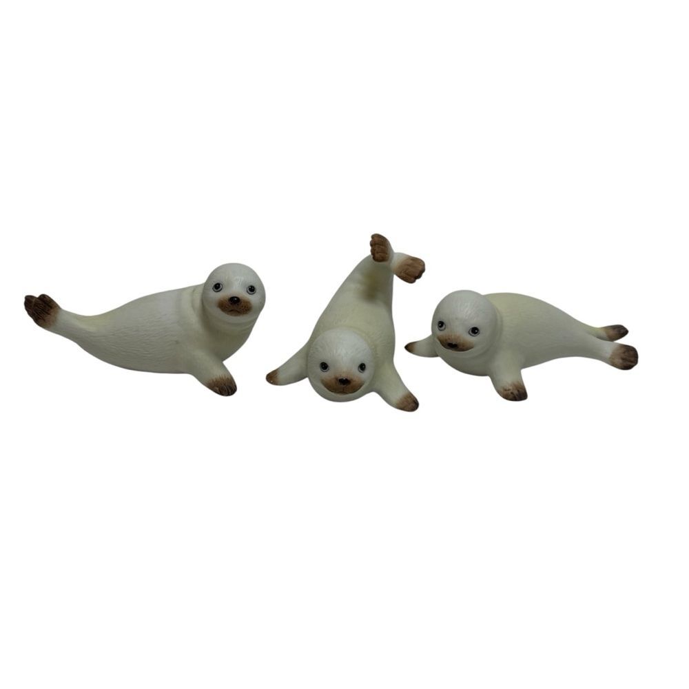 Vintage Homco Porcelain White Baby Harp Seals Set of 3